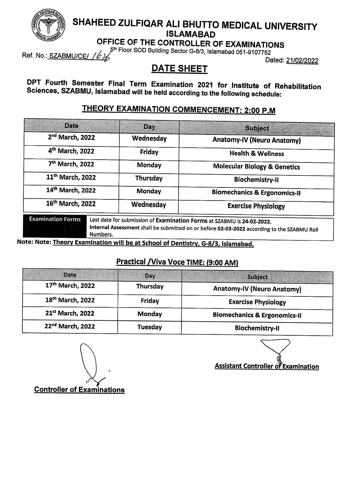 dpt-second-and-fourth-semester-final-examination-2021-shaheed