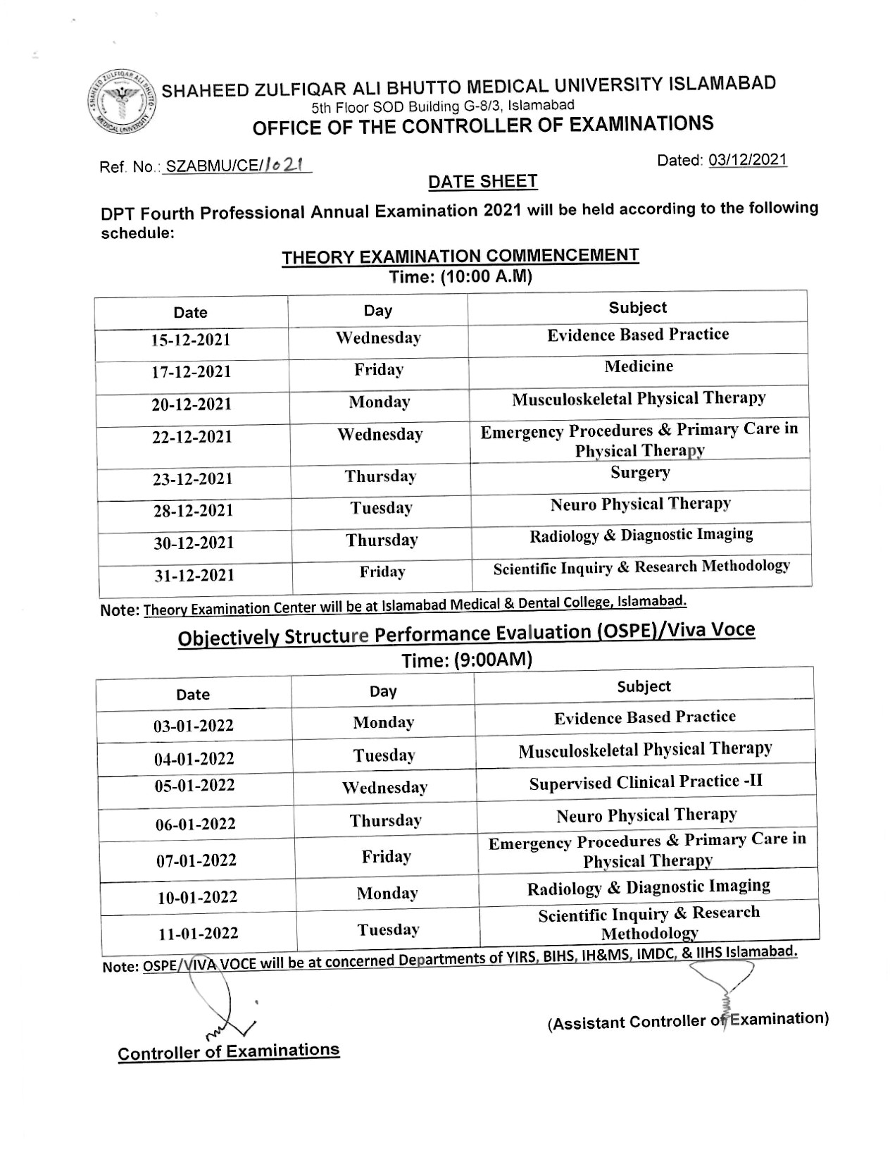 DPT Third, Fourth and Fifth Professional Annual Examination 2021 ...