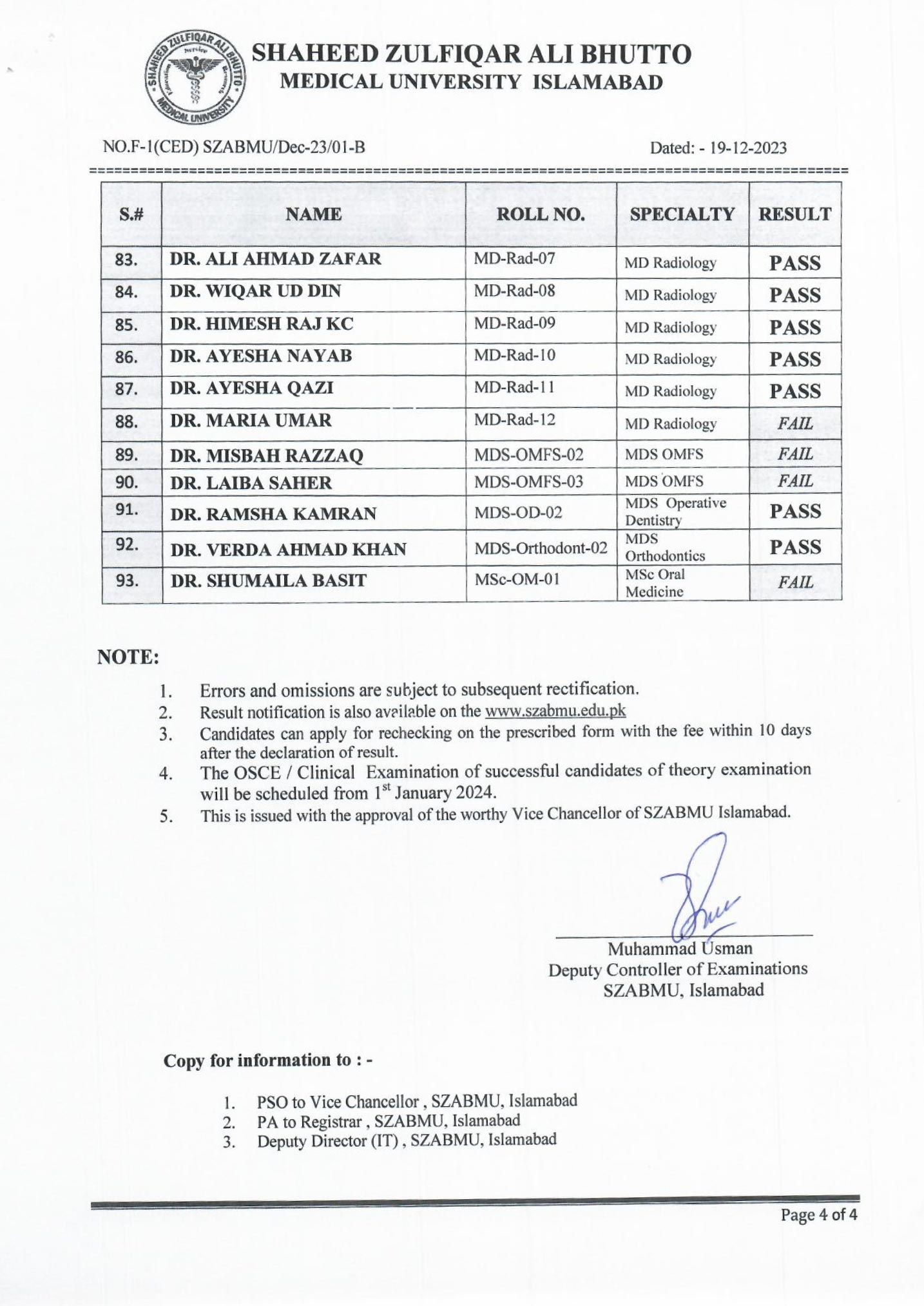 Result Notification Of MS,MD,MDS And MSc Final Theory Examination ...